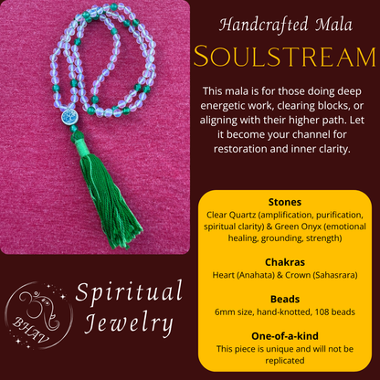Soulstream - Clear Quartz and Green Onyx 6mm Mala Prayer Beads