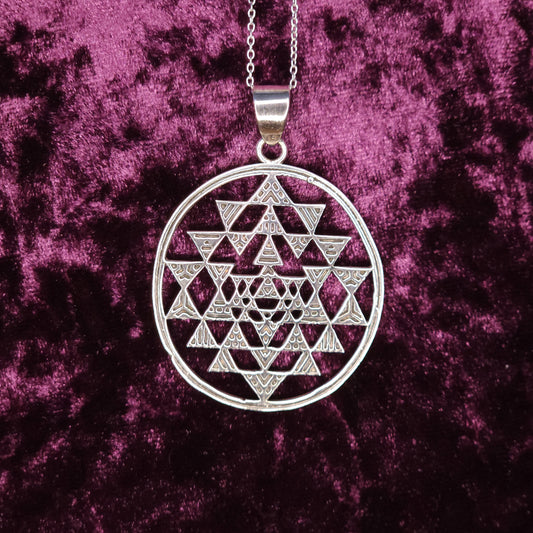 Sri Yantra Outline Sterling Silver Pendant