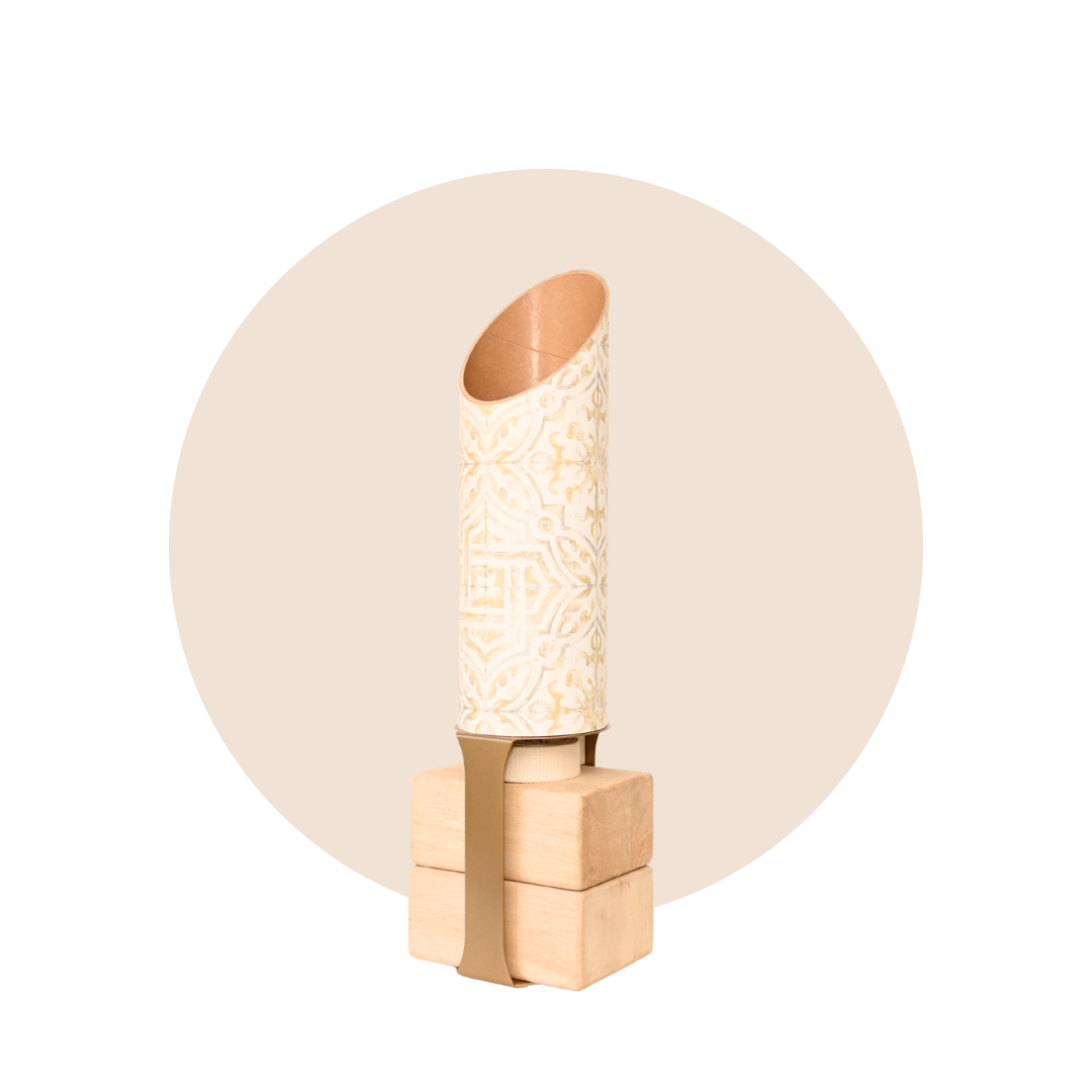 Star Crossed Yoga Mat Storage Tube with Gold Block Stand
