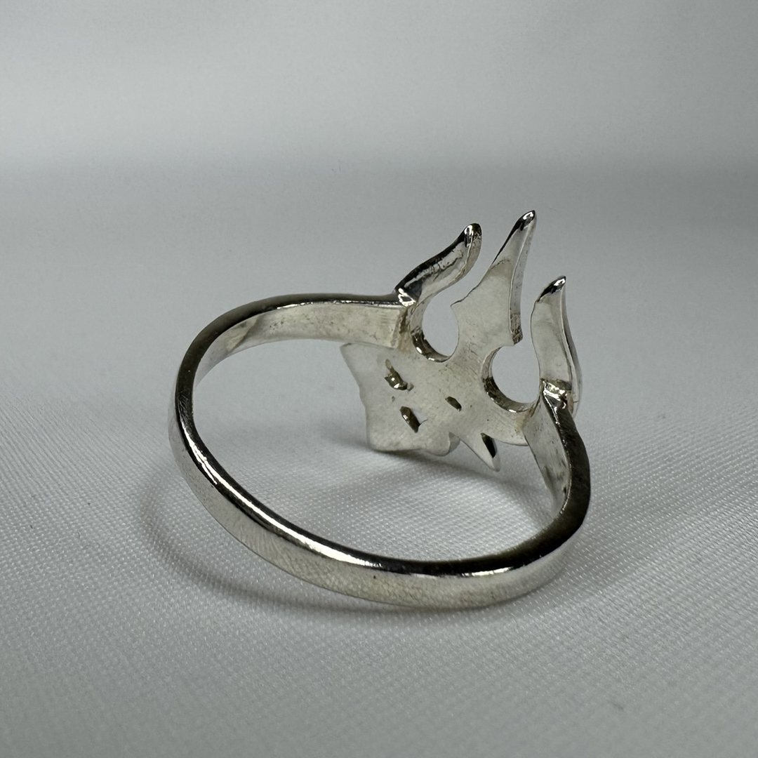 Trishul Trident Sterling Silver Ring with Rhodium Plating Back