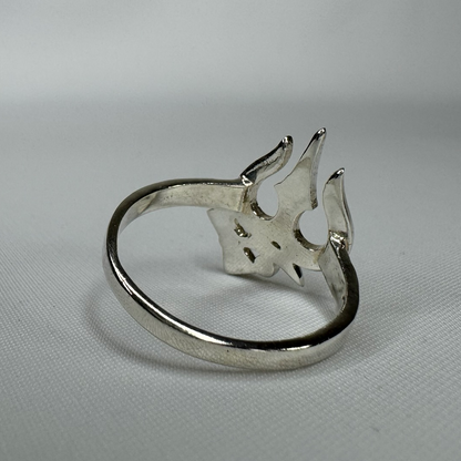Trishul Trident Sterling Silver Ring with Rhodium Plating Back