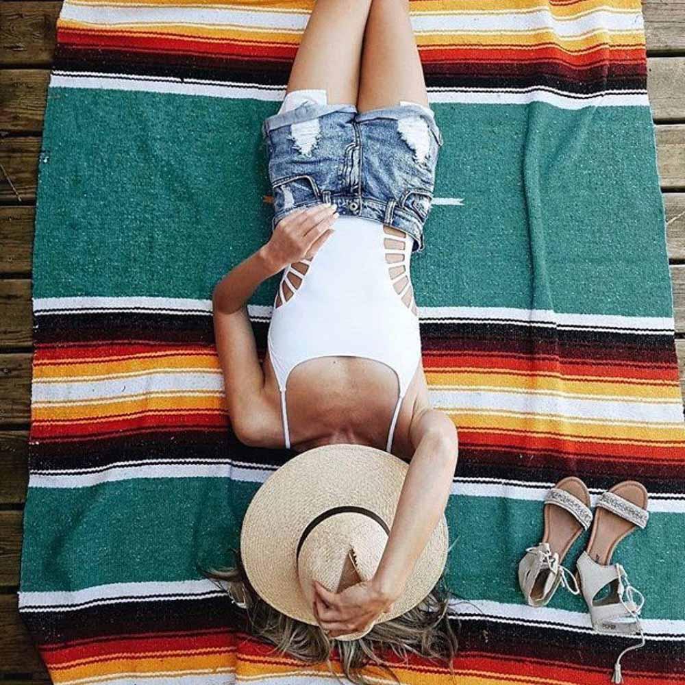 Turquoise Sunset Baja Yoga Blanket Lifestyle