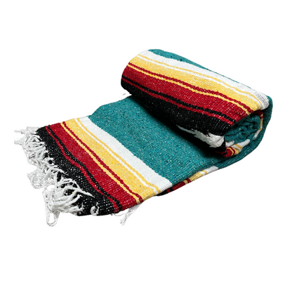 Turquoise Sunset Baja Yoga Blanket Rolled Out