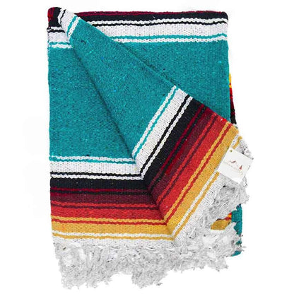 Turquoise Sunset Baja Yoga Blanket Side Fold