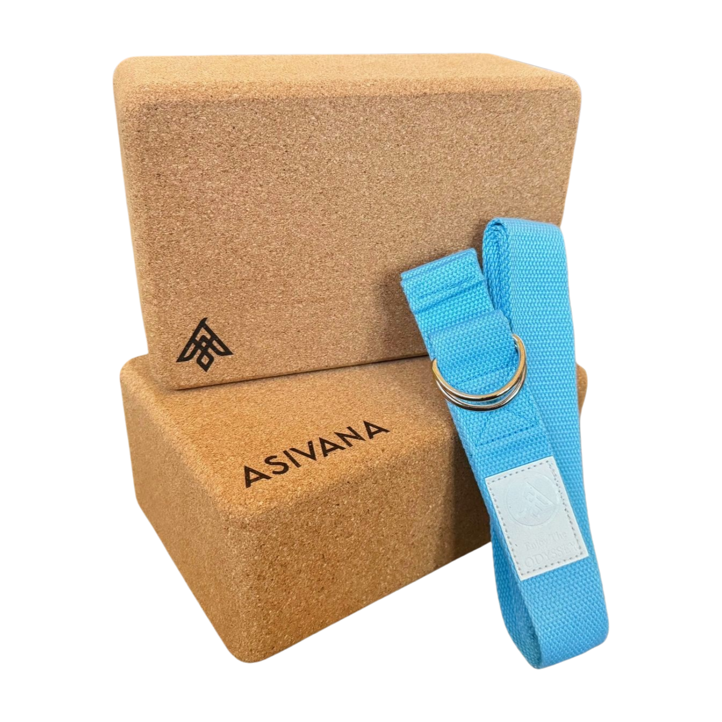 Two EcoBlock Cork Yoga Blocks and Turquoise Yoga Strap by Asivana Yoga