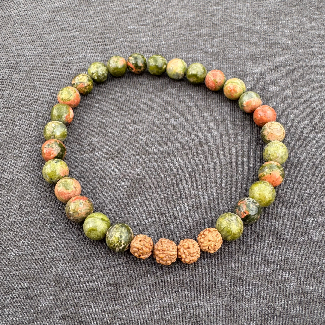 Unakite with Rudraksha 6mm Mala Bracelet