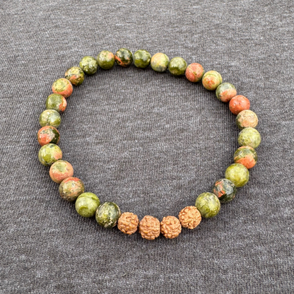 Unakite with Rudraksha 6mm Mala Bracelet