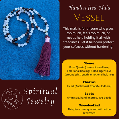 Vessel - Rose Quartz and Red Tigers Eye 6mm Mala Prayer Beads