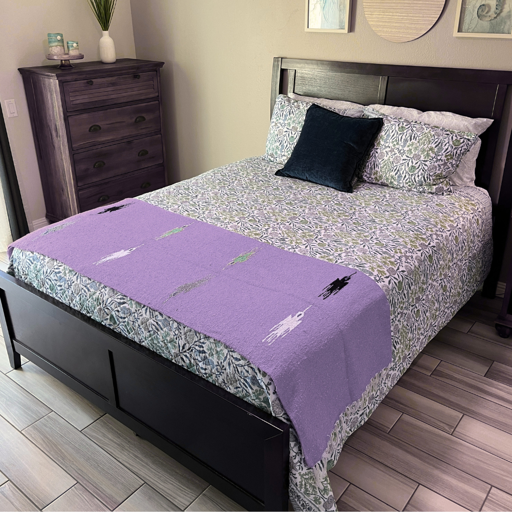 Violet Thunderbird Baja Yoga Blanket Lifestyle as Bed Throw