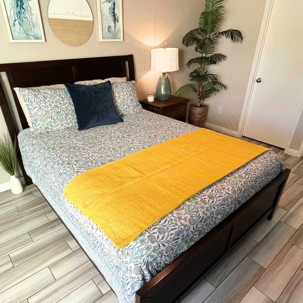 Yellow Solid Baja Yoga Blanket Styled on Bed