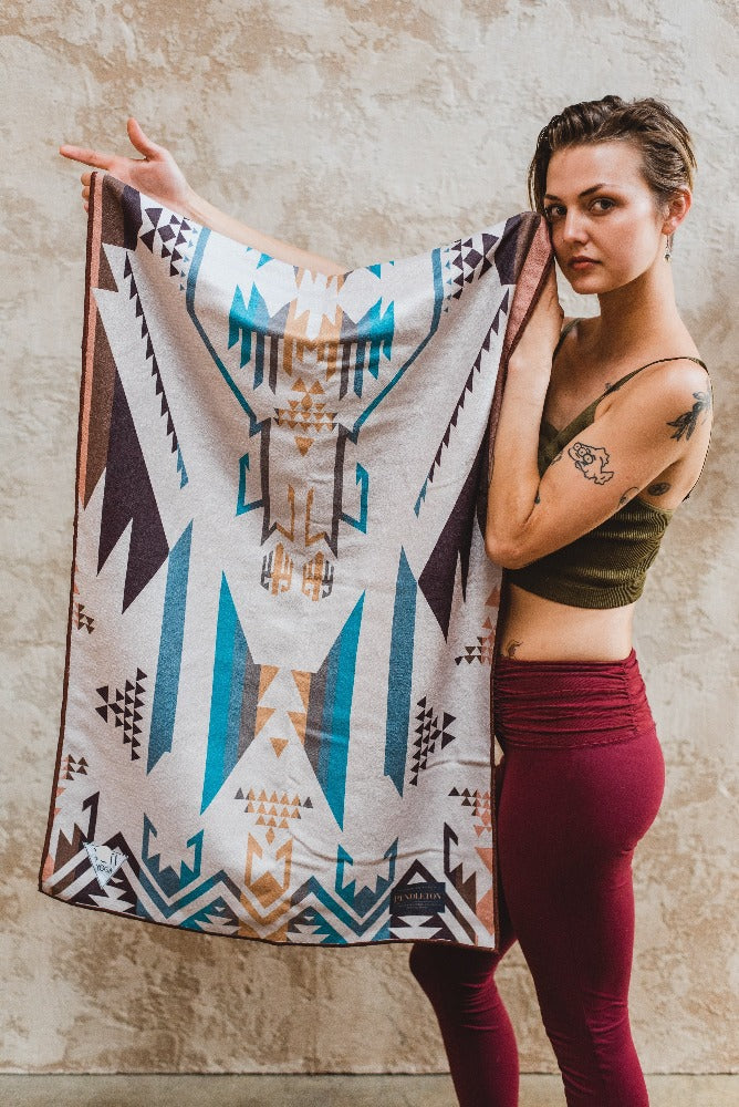 Yoga Mat Towel - Pendleton White Sands Yoga Practitioner Holding Towel