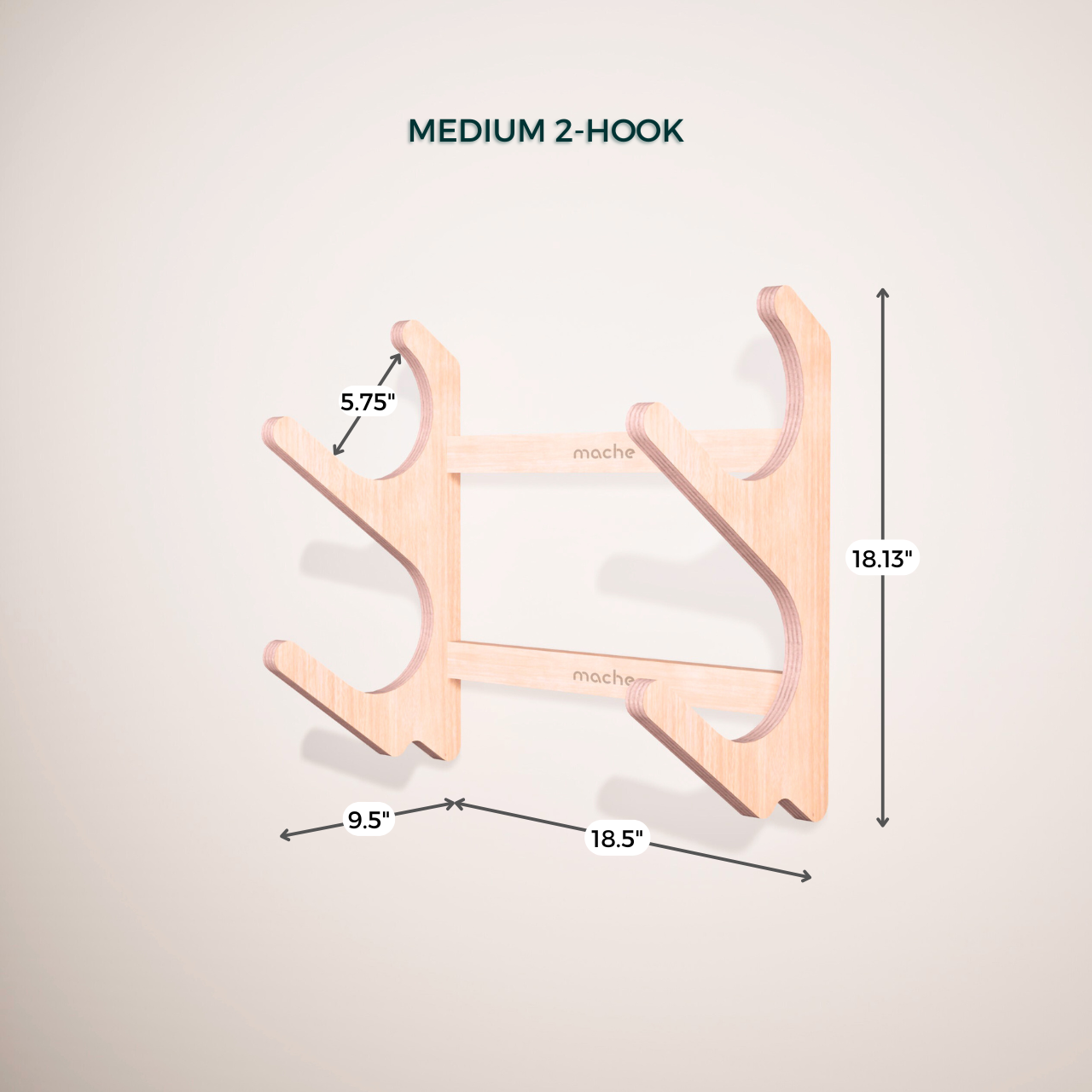 Yoga Mat Wall Organizer Rack Medium 2-Hook Dimensions