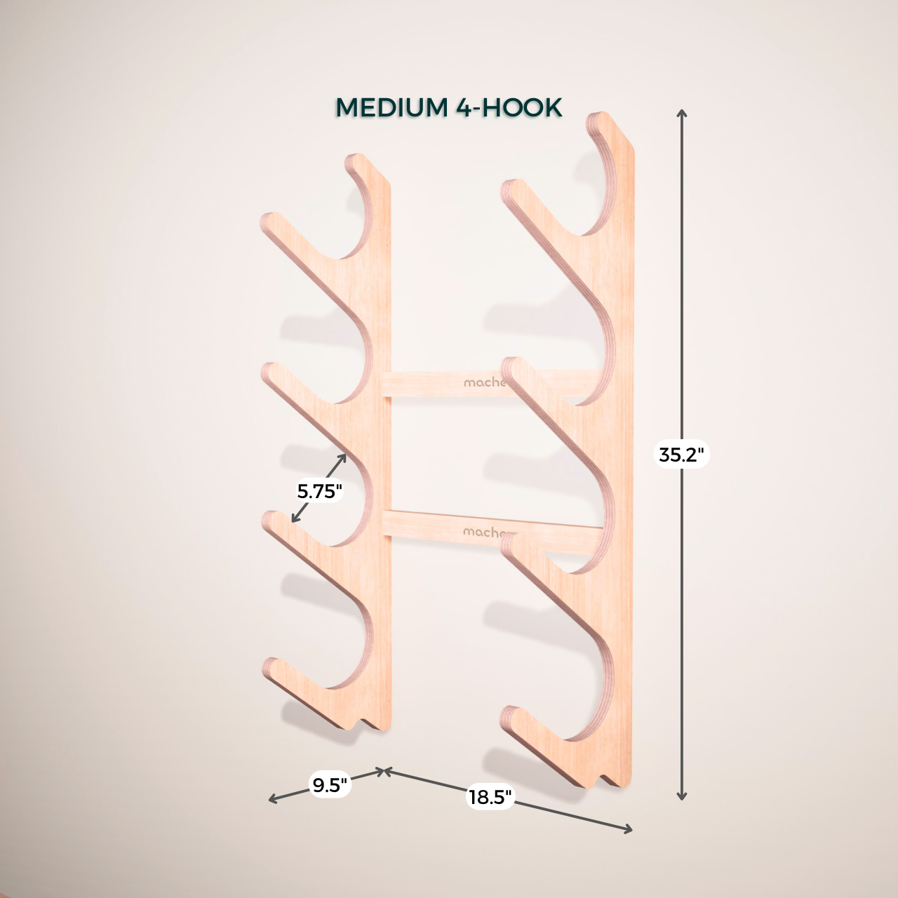 Yoga Mat Wall Organizer Rack Medium 4-Hook Dimensions