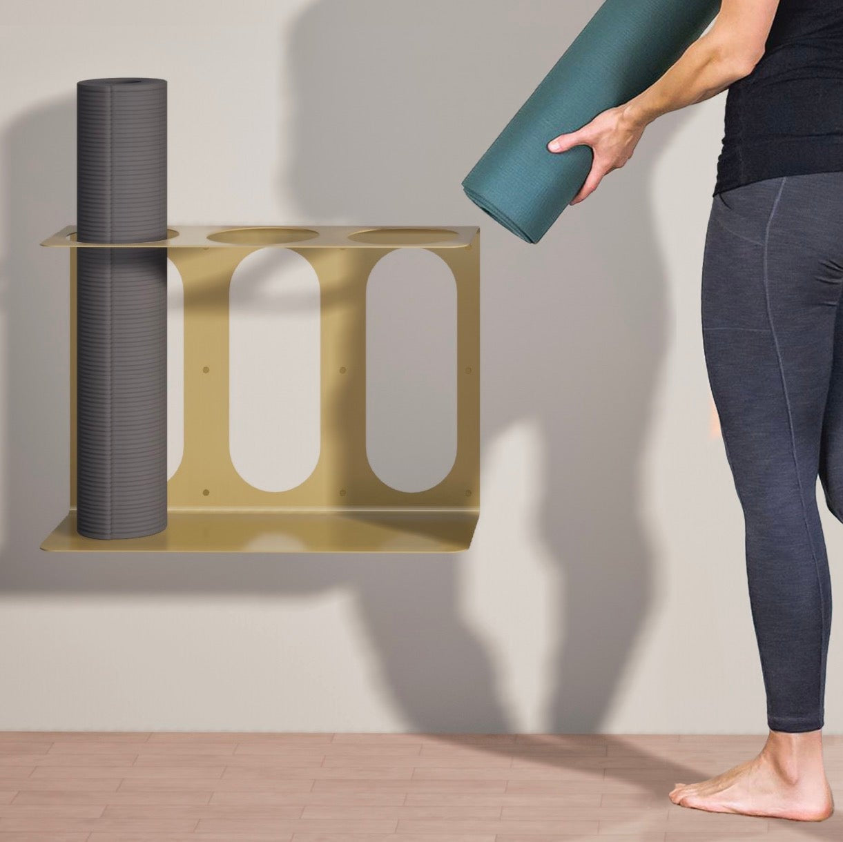 Yoke Yoga Mat Wall Bracket | Holds 3 Mats/Rollers Gold