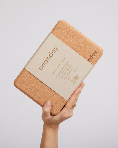 Ananday cork yoga block held in hand