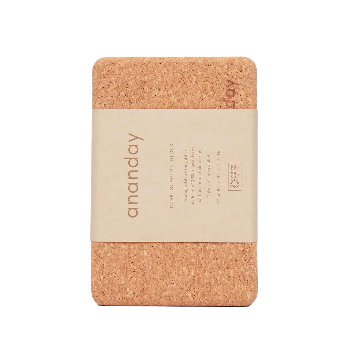 Ananday natural cork yoga block side view