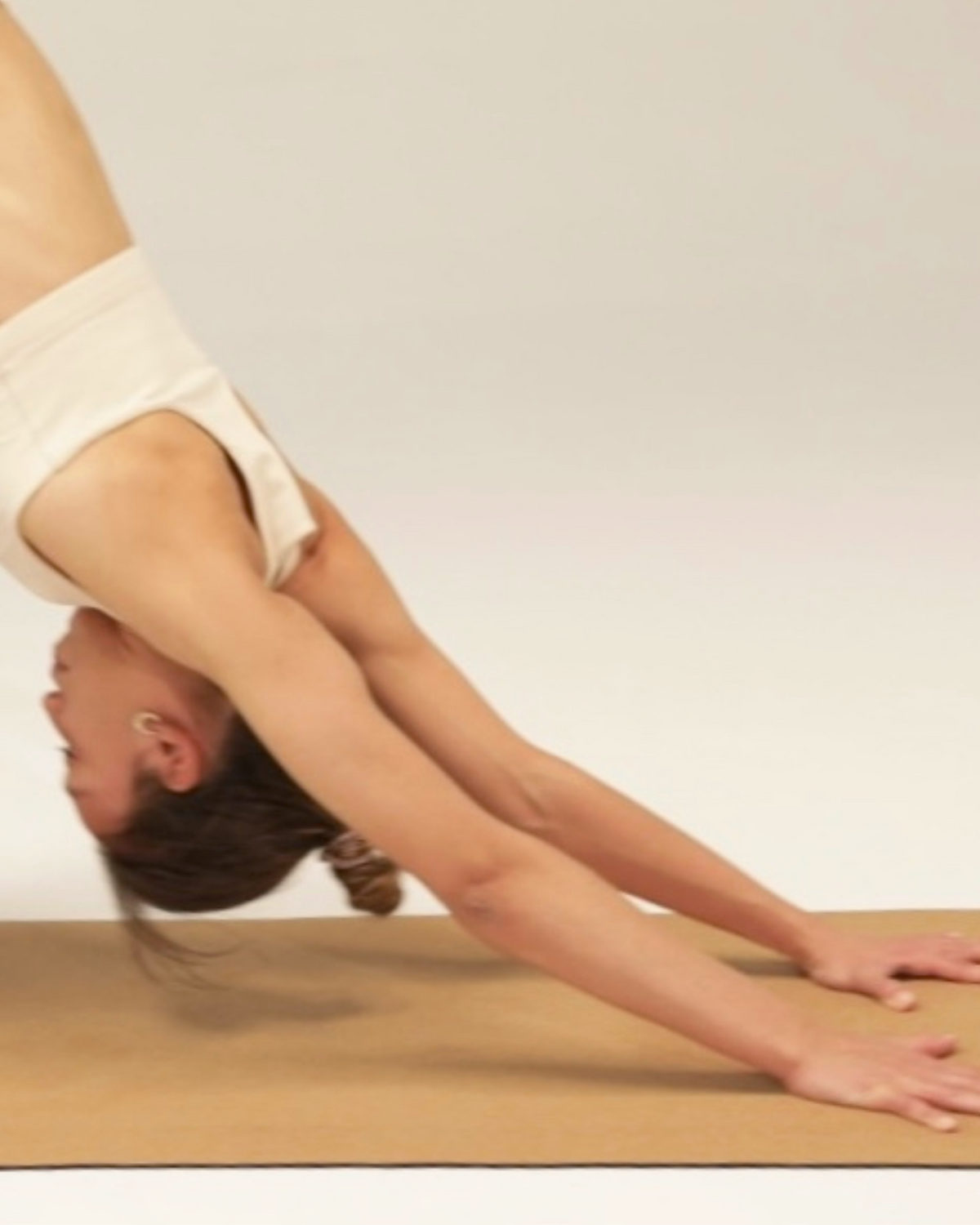 Ananday natural cork yoga mat used during yoga practice