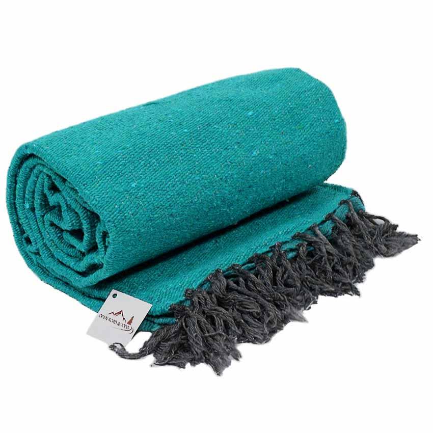 Teal Green Solid Baja Yoga Blanket Rolled