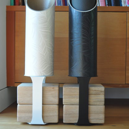 Black Homi yoga block floor stand in a yoga storage setup