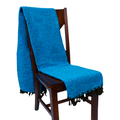 Aqua Blue Solid Baja Yoga Blanket Styled on Chair