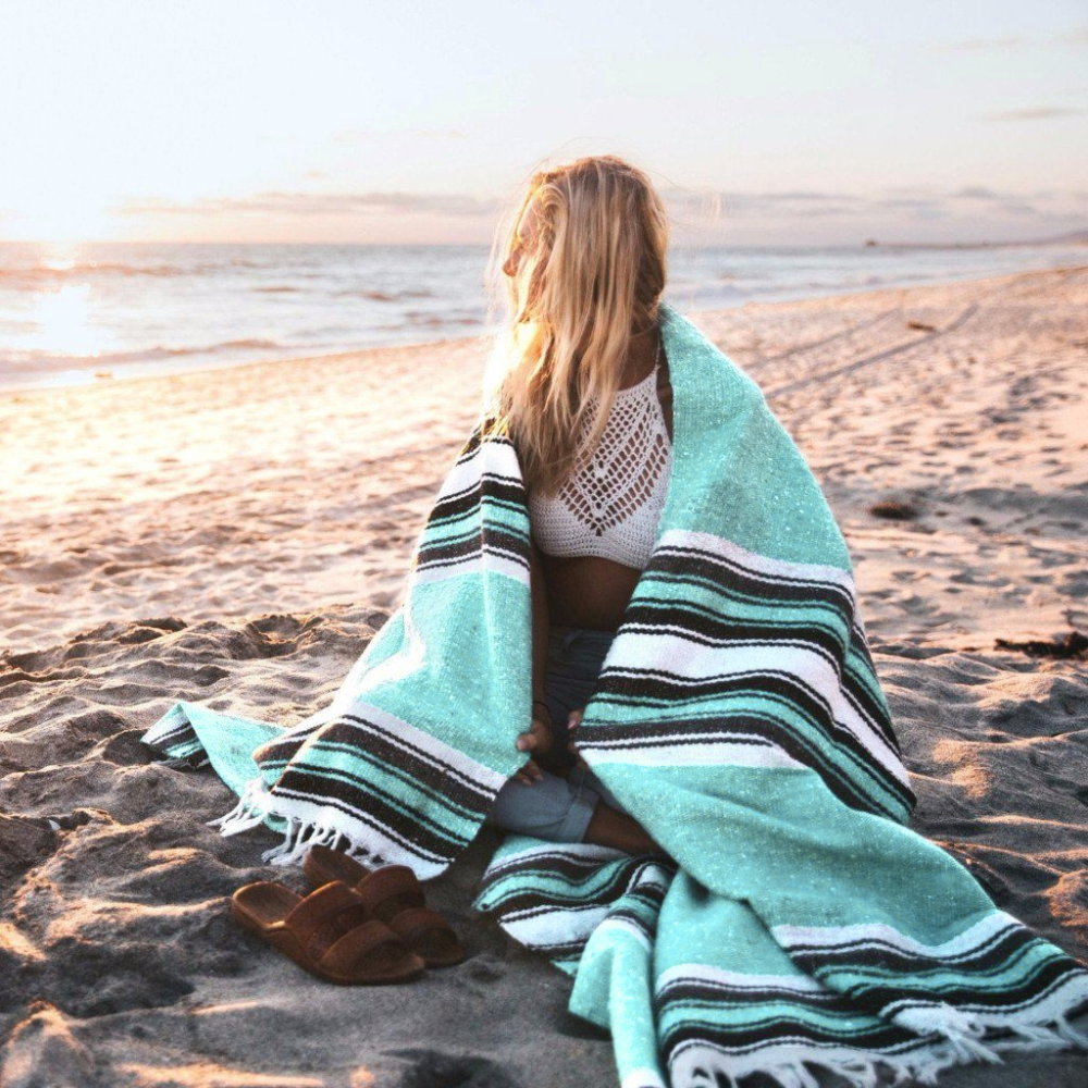 Mint Diamond Baja Yoga Blanket Lifestyle at Beach