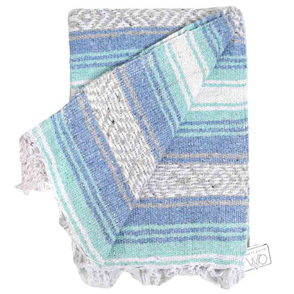 Mint Blue Ocean Falsa Yoga Blanket Side Fold