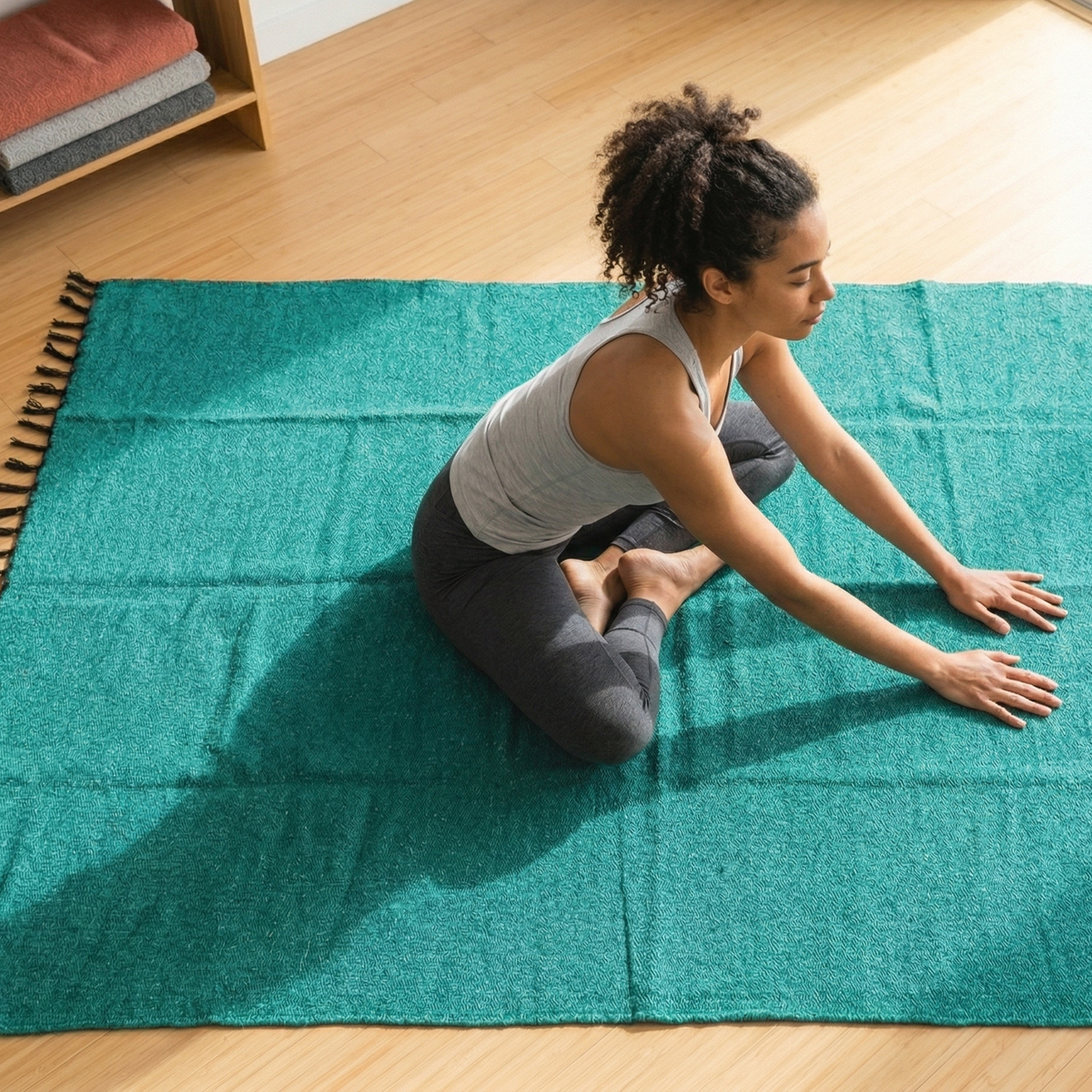 Teal Green Solid Baja Yoga Blanket In Yoga Practice