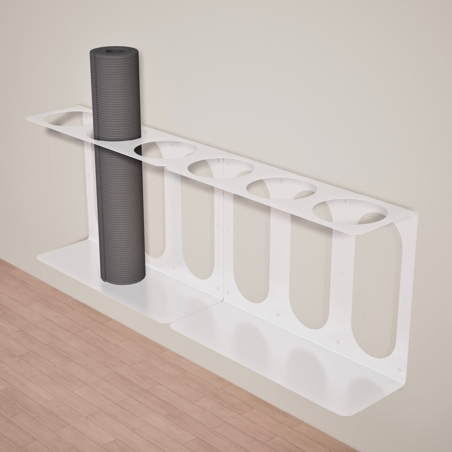 Yoke Yoga Mat Wall Bracket | Holds 3 Mats/Rollers White Together on Wall