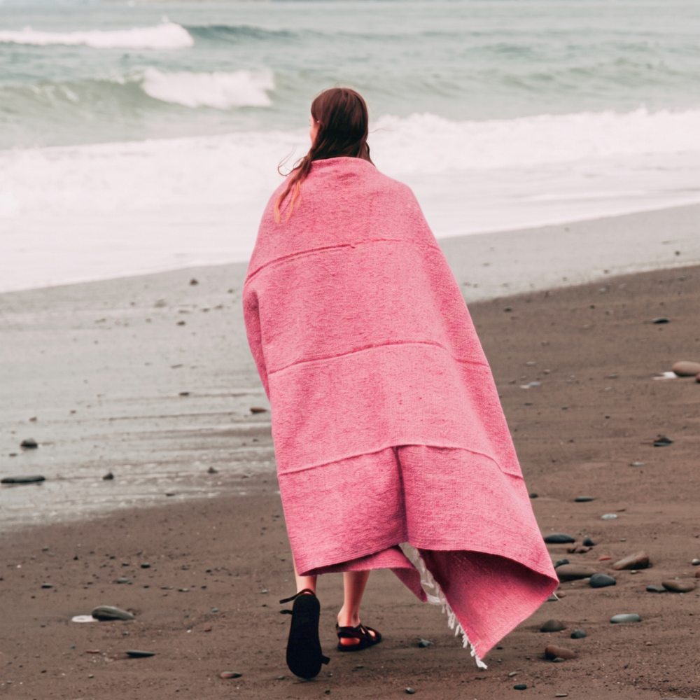 Pink Solid Baja Yoga Blanket Laid Out