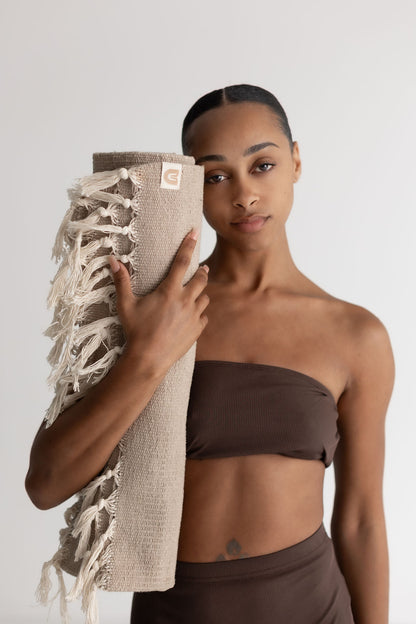 Naturally dyed organic cotton yoga blanket detail