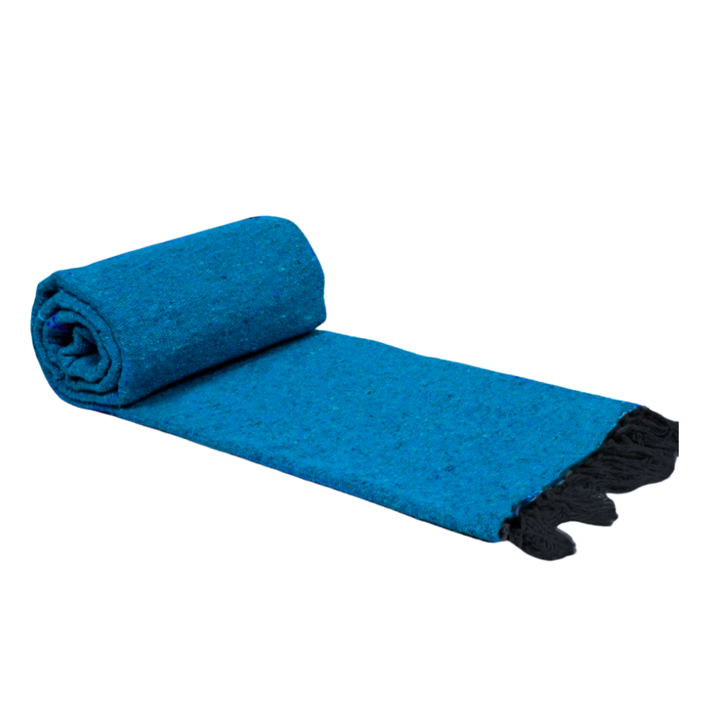 Aqua Blue Solid Baja Yoga Blanket Rolled Out