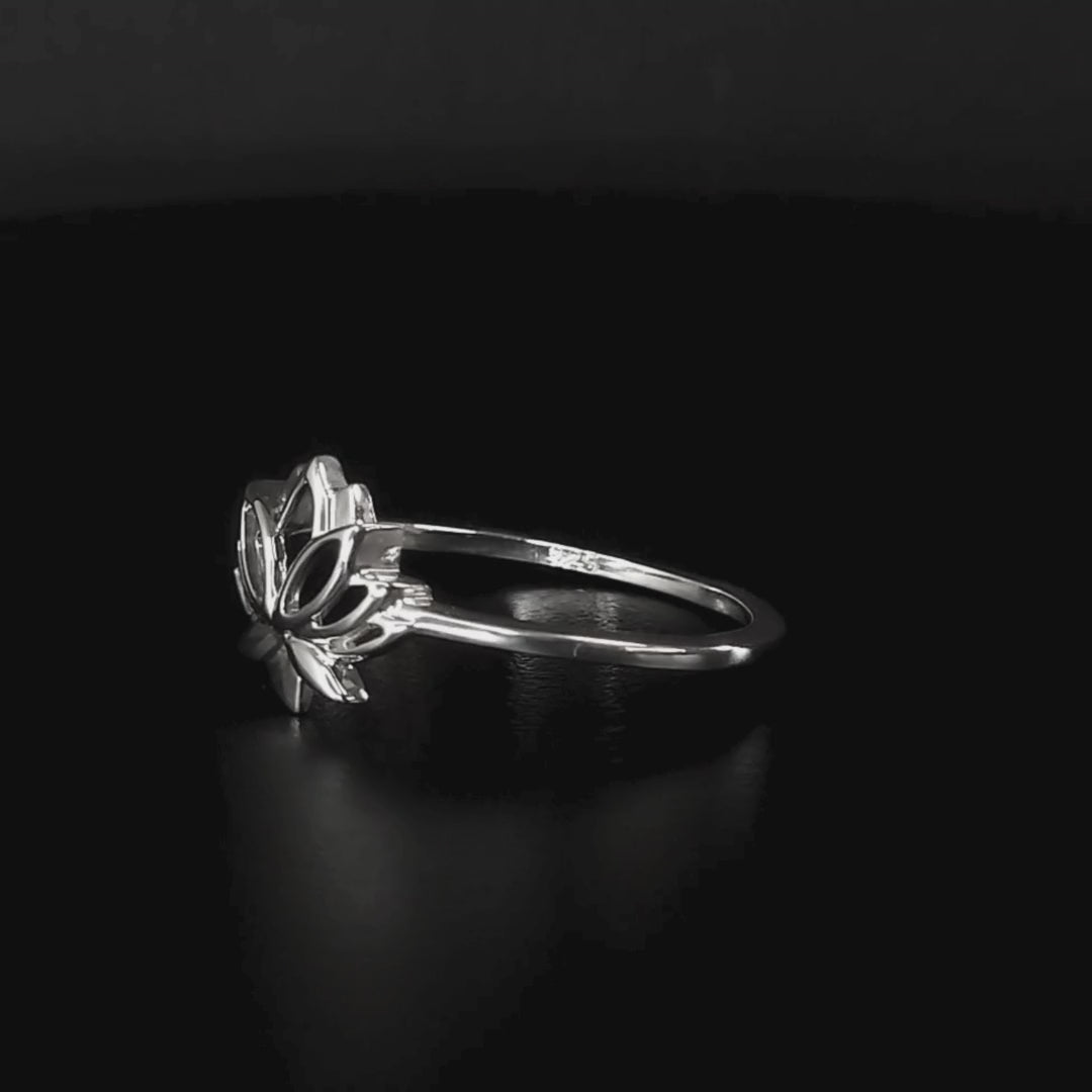 Lotus Flower Ring in Sterling Silver 360 View