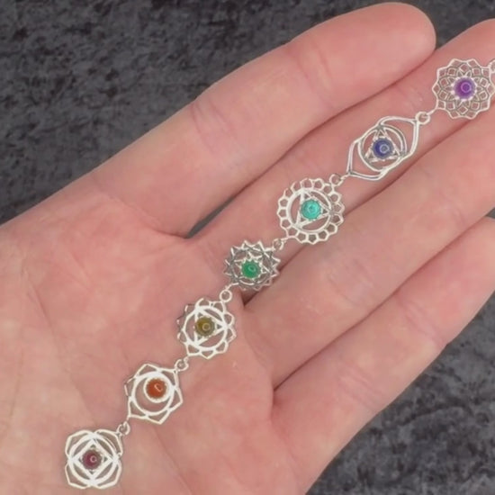 Chakra Pendant with Lotus Symbols and Gemstones
