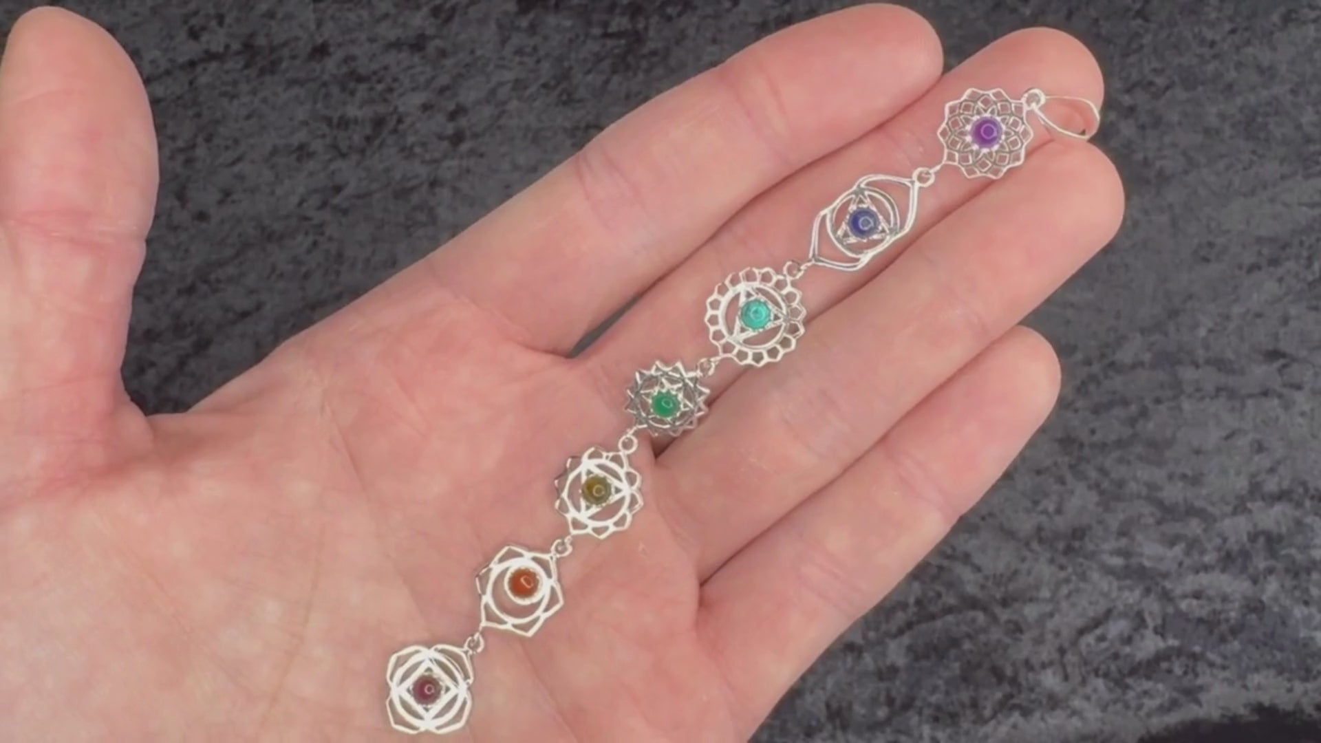 Chakra Pendant with Lotus Symbols and Gemstones