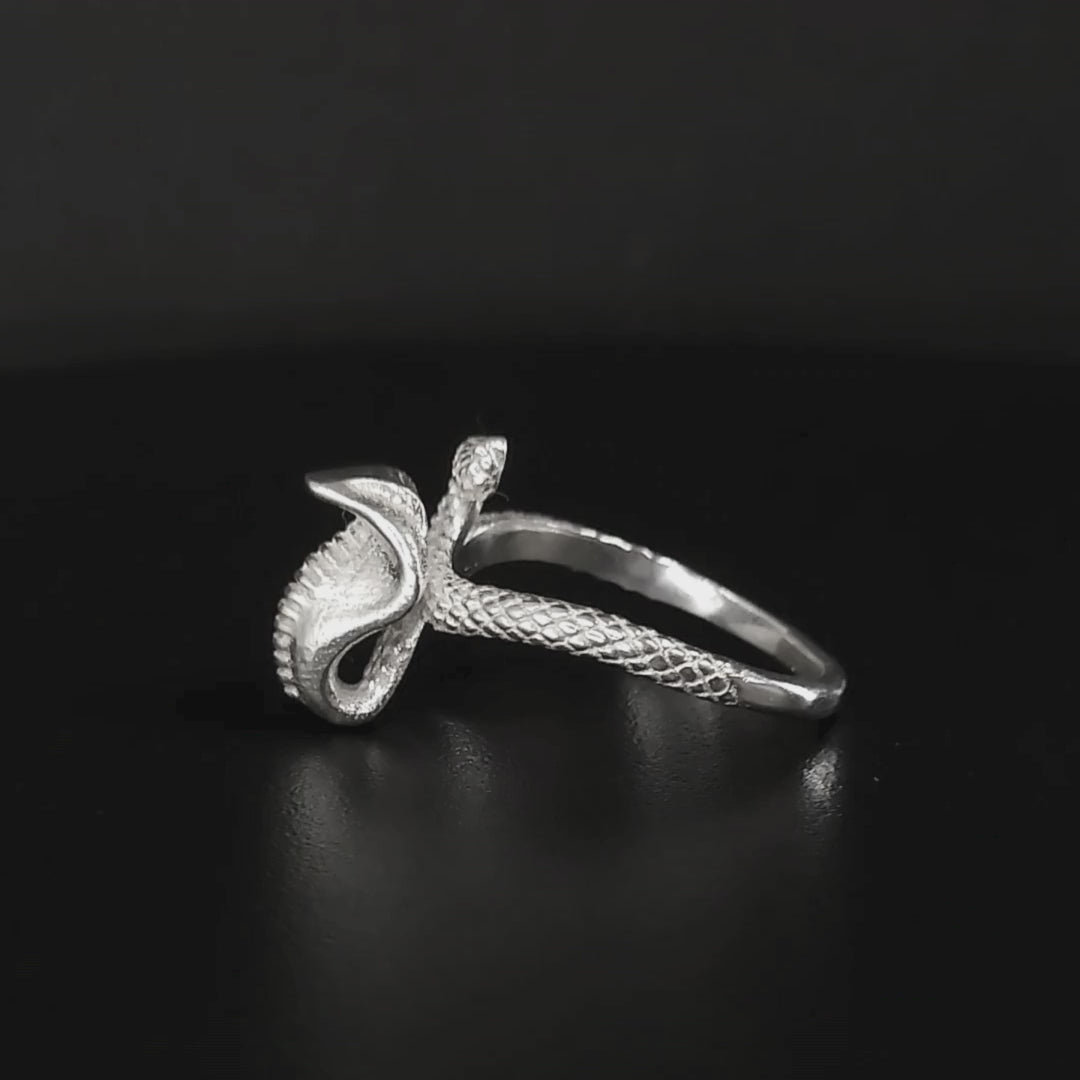 Rhodium Plated Cobra Ring in Sterling Silver 360 View