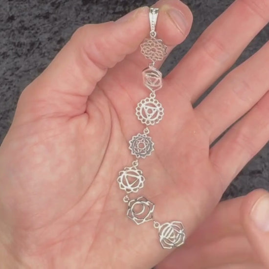 Chakra Lotus Symbols Pendant in Sterling Silver Video Description