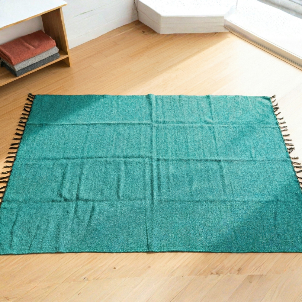 Teal Green Solid Baja Yoga Blanket Laid Out