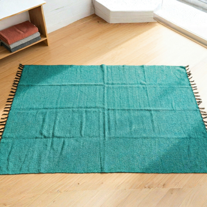 Teal Green Solid Baja Yoga Blanket Laid Out