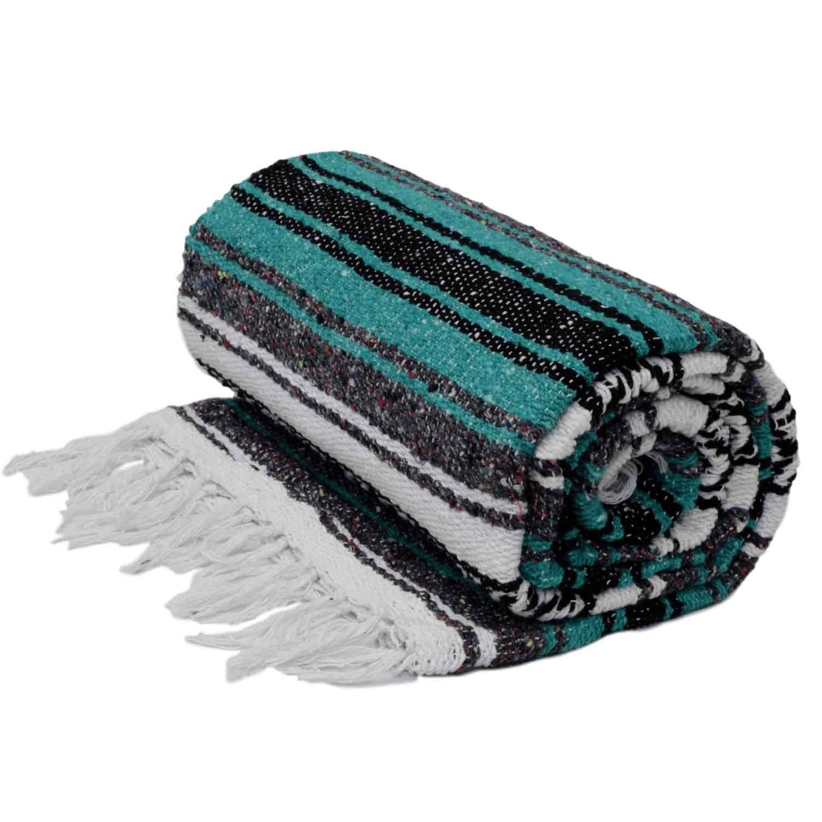 Sea Green Mexican Falsa Yoga Blanket Rolled