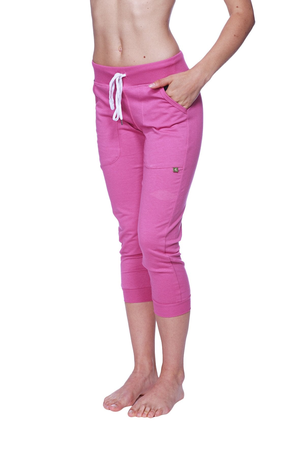 Women's 3/4 Cuffed Capri Yoga Pants (Berry w/Charcoal) Front