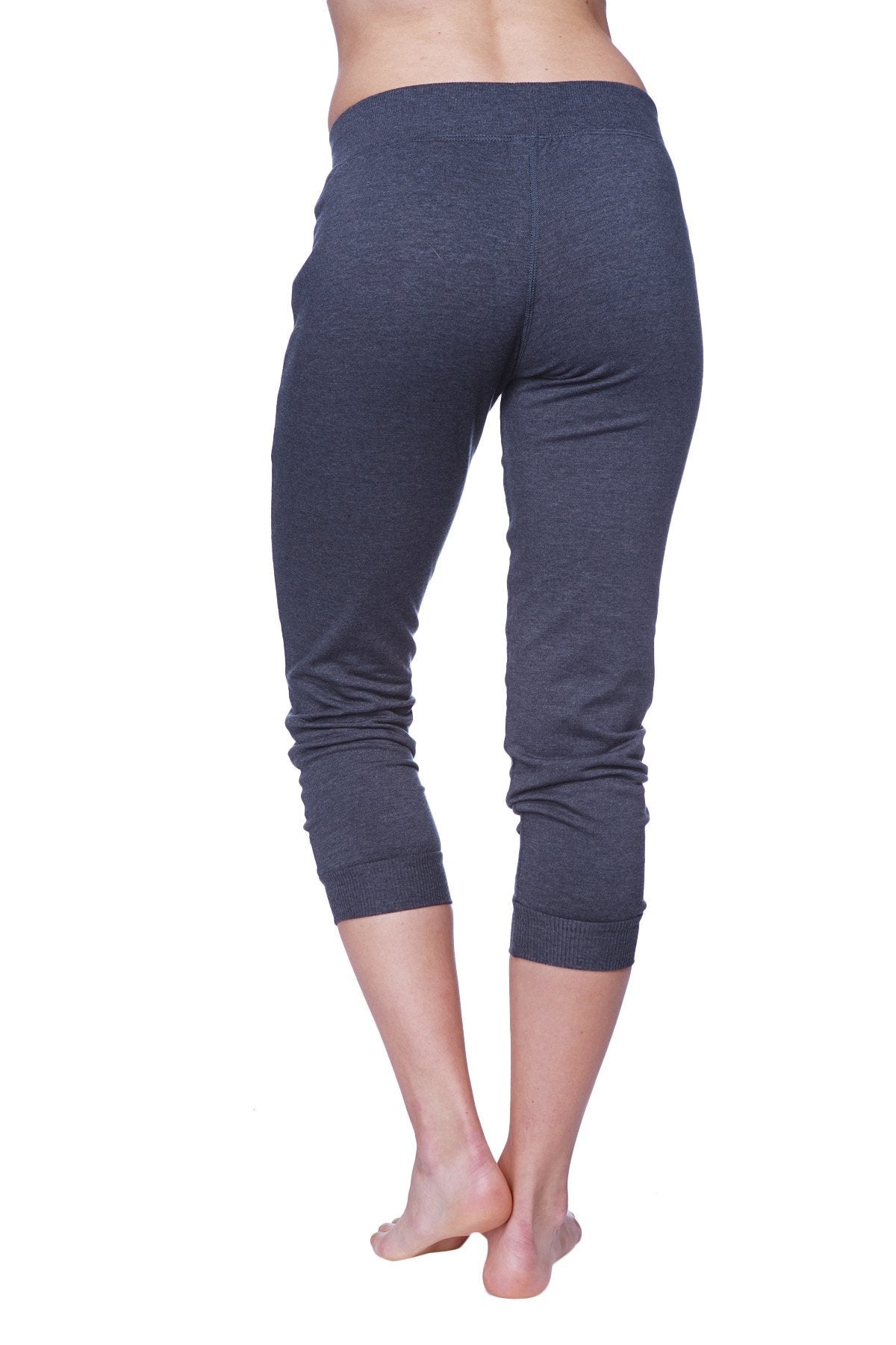 Women's 3/4 Cuffed Capri Yoga Pants (Charcoal w/Black) Back