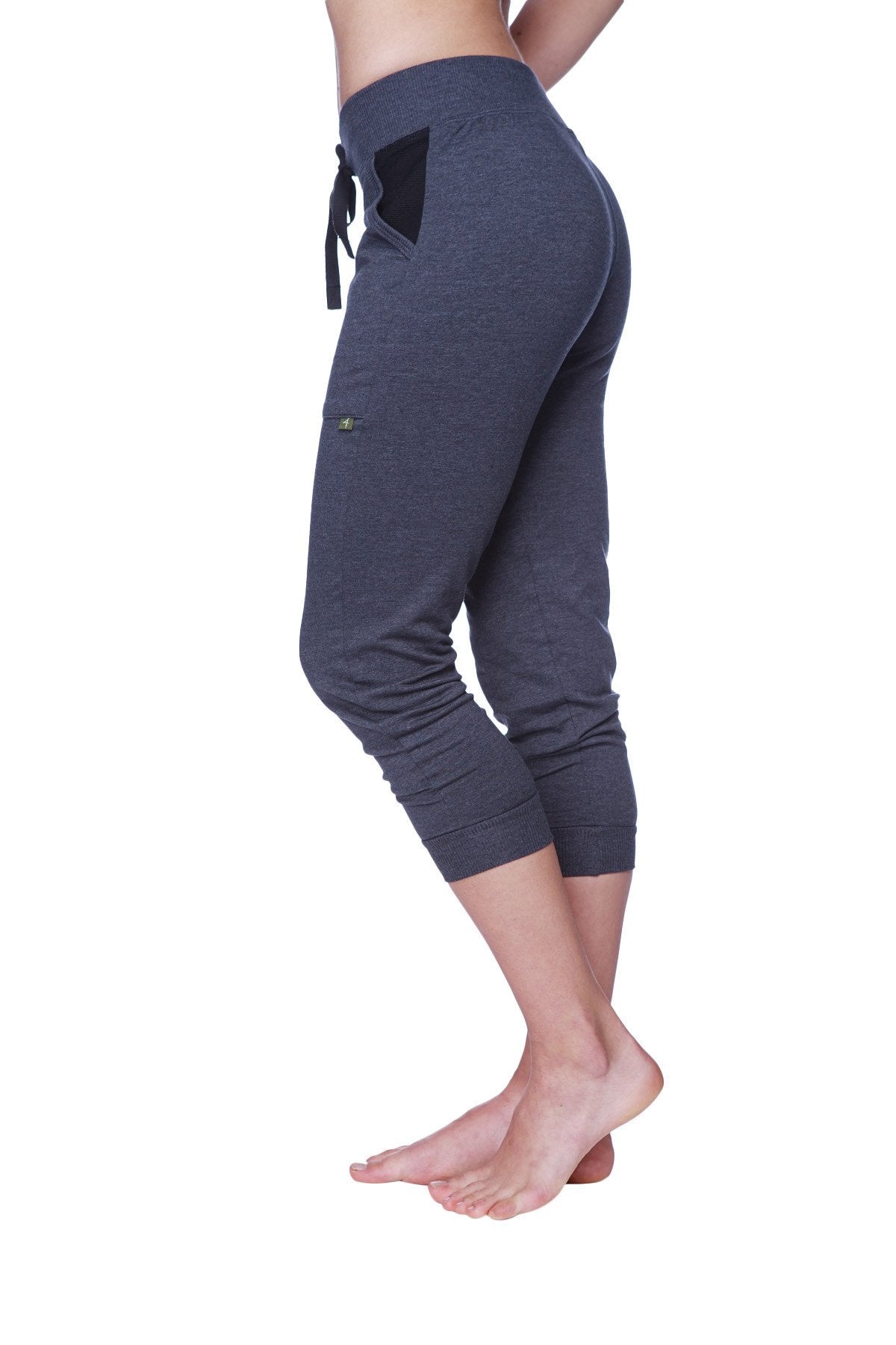 Women's 3/4 Cuffed Capri Yoga Pants (Charcoal w/Black)