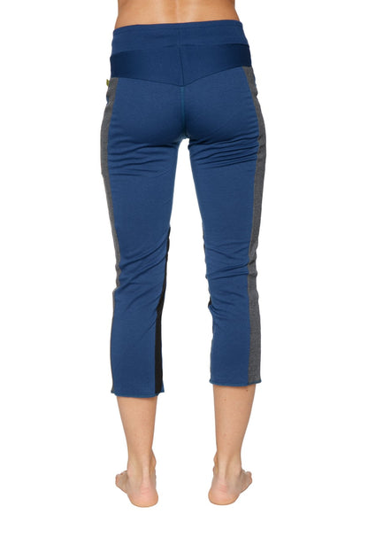 Back view of Women's 4/5 capri yoga pants in Royal Blue