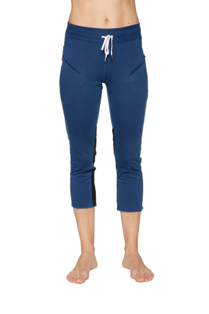 Front view of Women's 4/5 capri yoga pants in Royal Blue