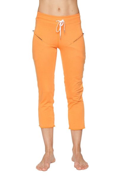 Front view of Women's 4/5 capri yoga pants in Sun Orange