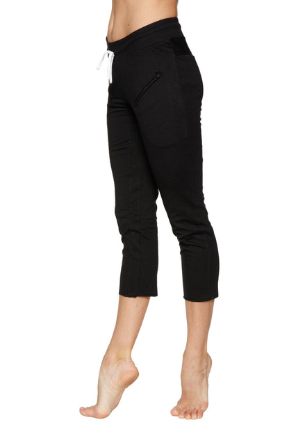 4/5 Length Zipper Pocket Capri Yoga Pants (Black) 