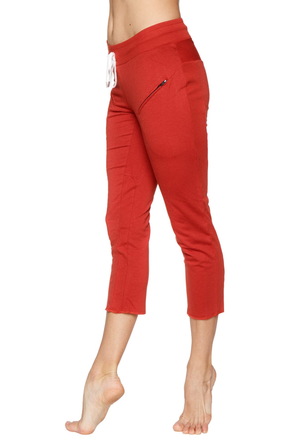 4/5 Length Zipper Pocket Capri Yoga Pants (Cinnabar Red)