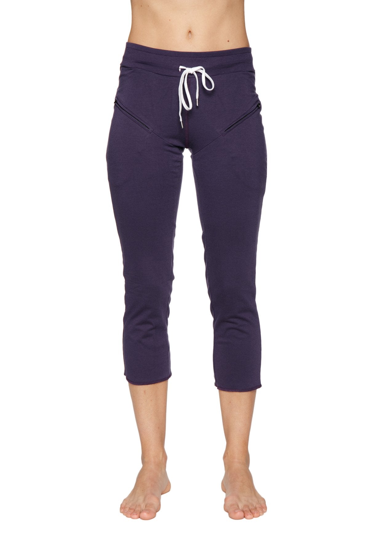 4/5 Length Zipper Pocket Capri Yoga Pants (Eggplant) Front