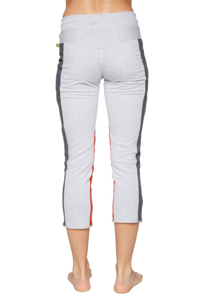Women's 4/5 Length Zipper Pocket Capri Yoga Pants (Grey w/Charcoal & Red) Back