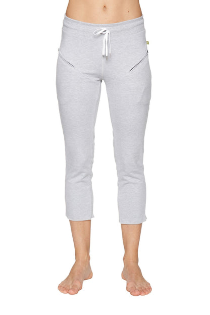 4/5 Length Zipper Pocket Capri Yoga Pants (Heather Grey) Front